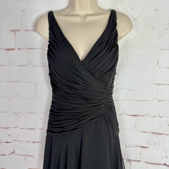 TADASHI S Petite Black Chiffon Pin Tucked Hi Lo Ruched  Cocktail Party Dress - Picture 11 of 15
